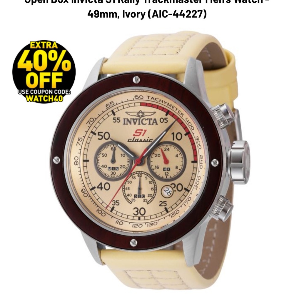 Invicta S1 Rally Trackmaster Ivory Chronograph Watch - Picture 2 of 2
